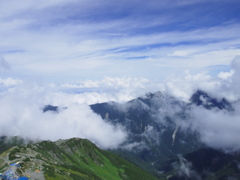 北岳　雲の隙間の山々
