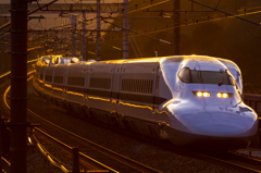 夕日に染まる700系