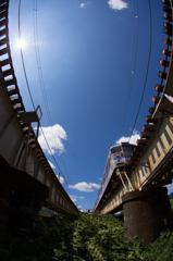 線路の間の青空