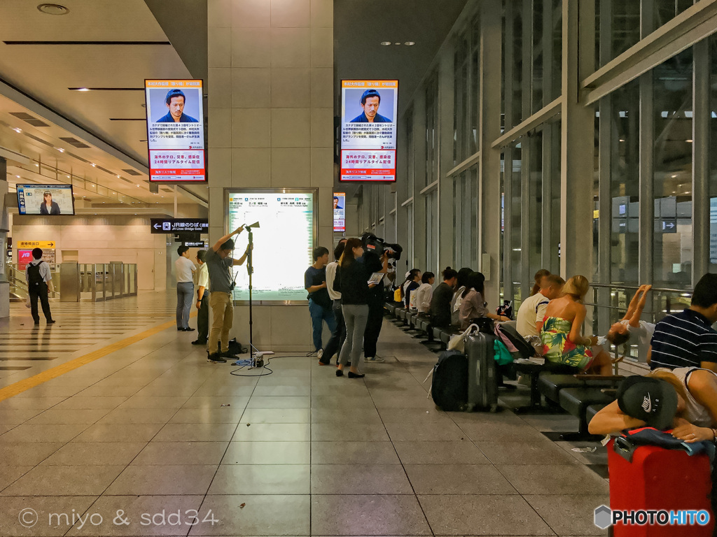 台風が来た日のJR大阪駅