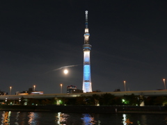 墨田川から中秋の名月とスカイツリー