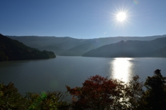 朝日の井川湖