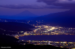 諏訪湖夜景と富士山