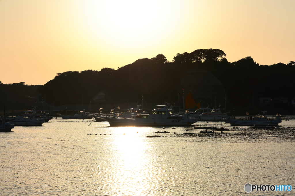 夕陽の港