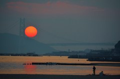 須磨海岸夕日