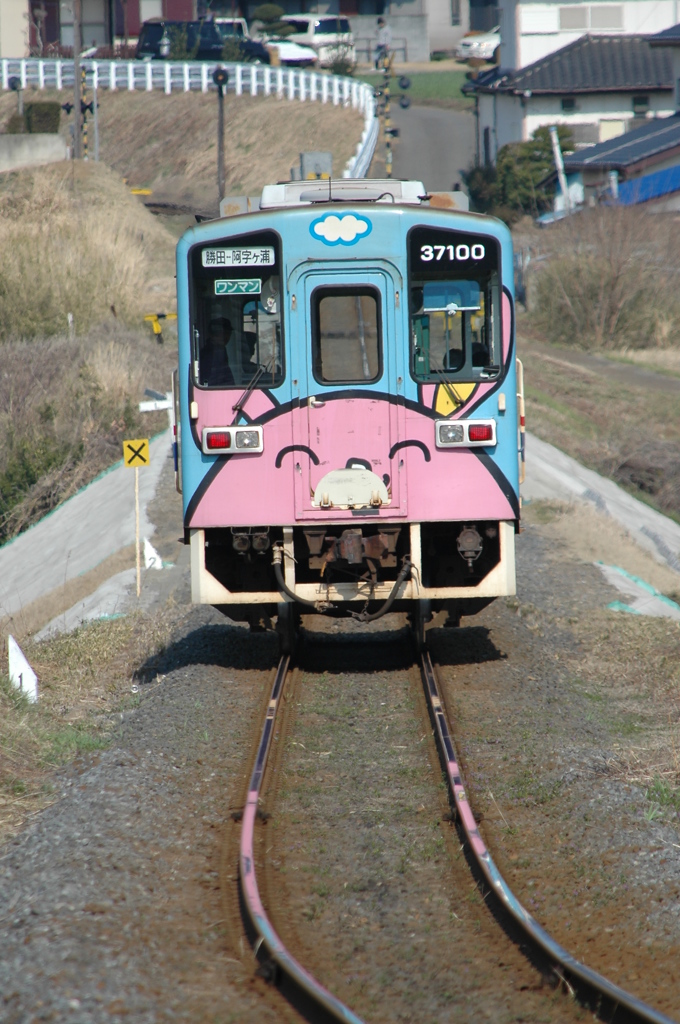 レールに映ってるよ