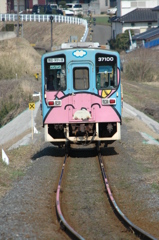 レールに映ってるよ