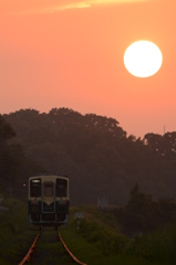 夕日に向かって