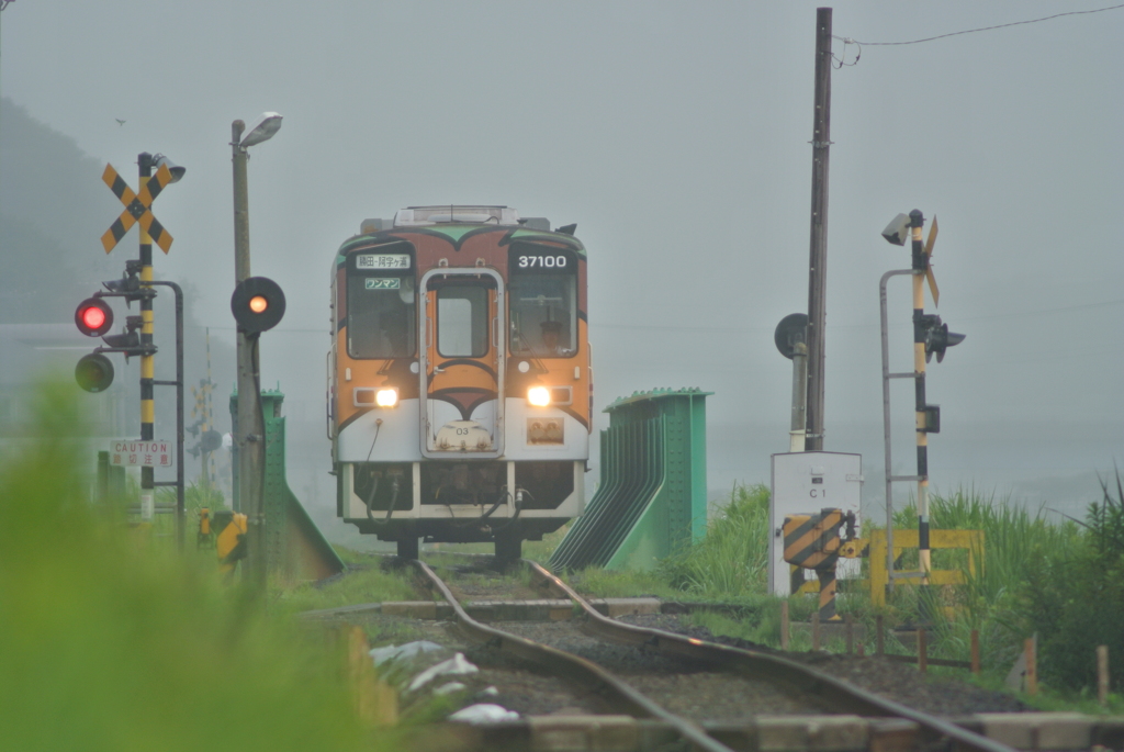 高田の鉄橋霧中