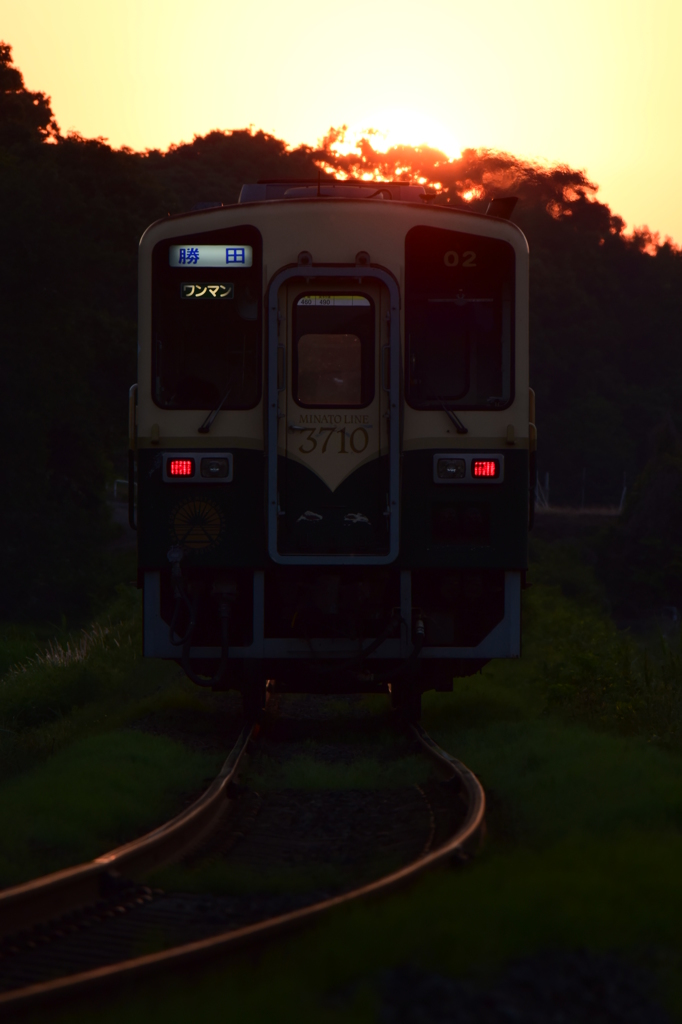 夕日に向かう