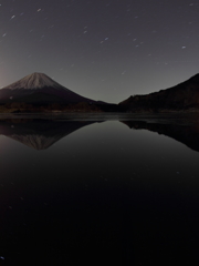 精進湖にて富士を眺める
