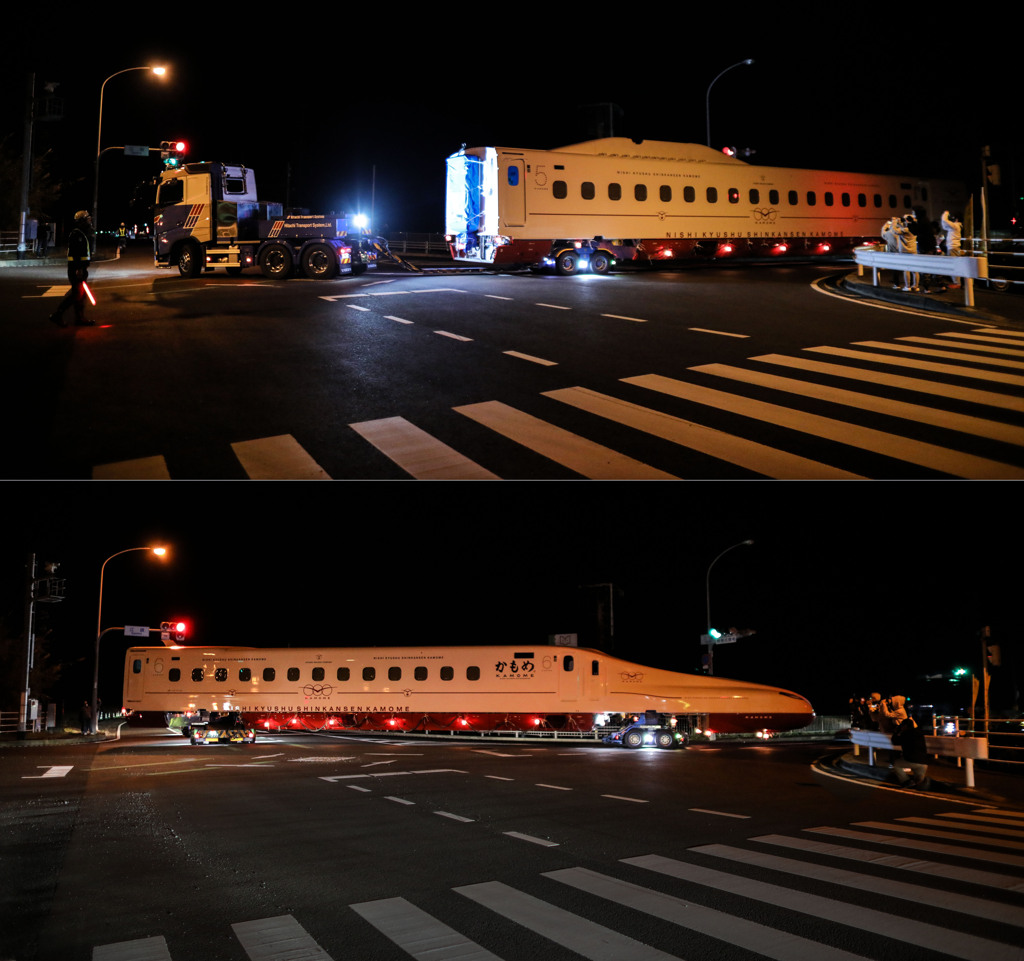 西九州新幹線車両 カモメ 国道を走る