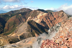 茶臼岳から朝日岳三本槍ヶ岳を振り返る