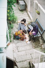 Boy and girls. And, cat