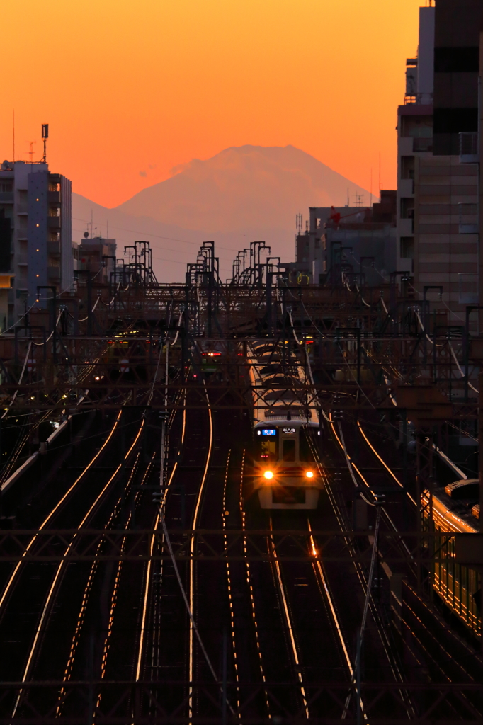 夕焼けの中を