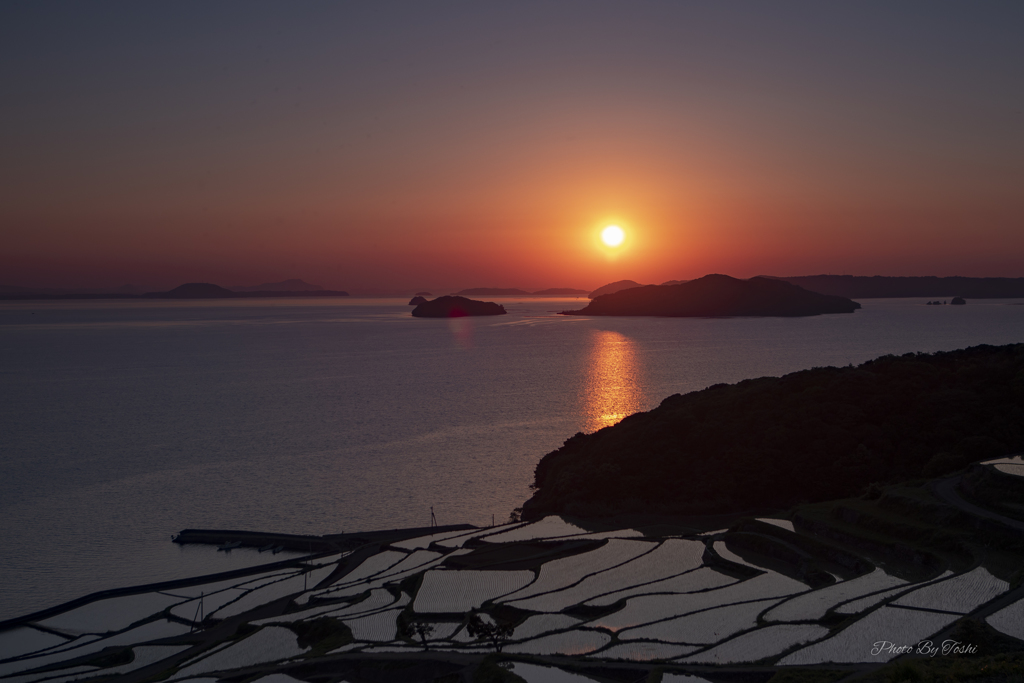 土谷棚田　夕日