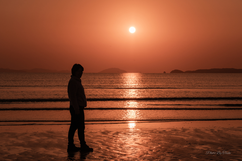 夕陽ににたたずむ