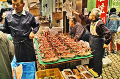 明石、魚の棚市場にて
