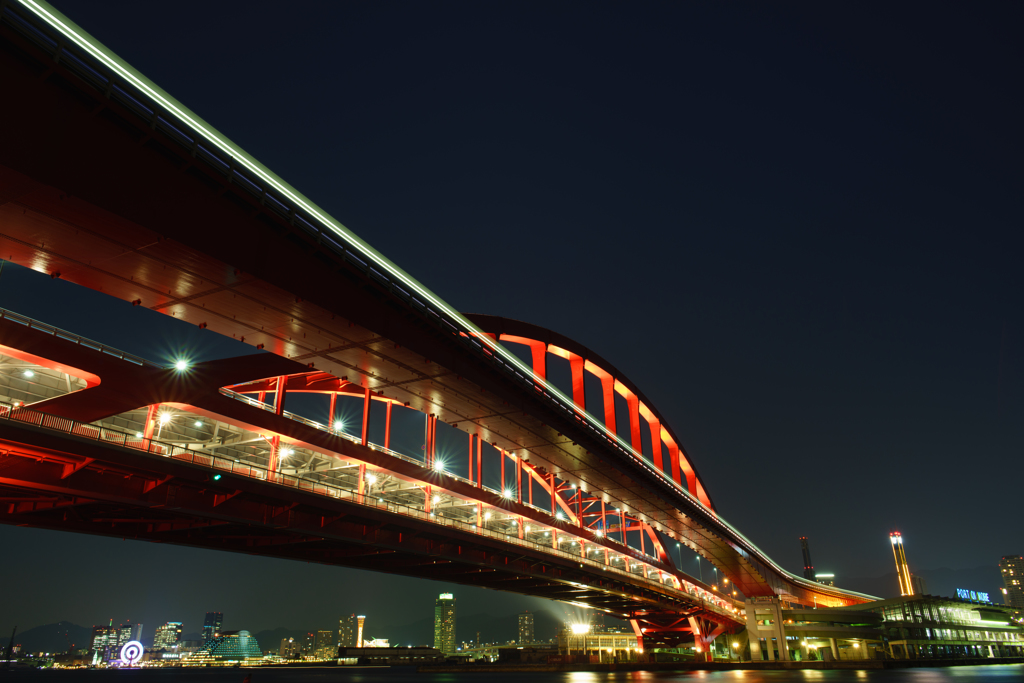 Red bridge in the dark