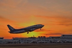 鹿児島空港の夕焼けヒコーキ