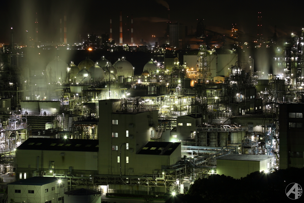 水島コンビナート工場夜景