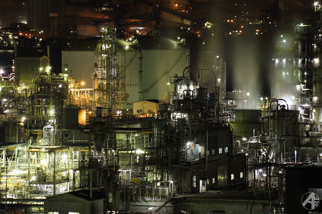 水島コンビナート工場夜景