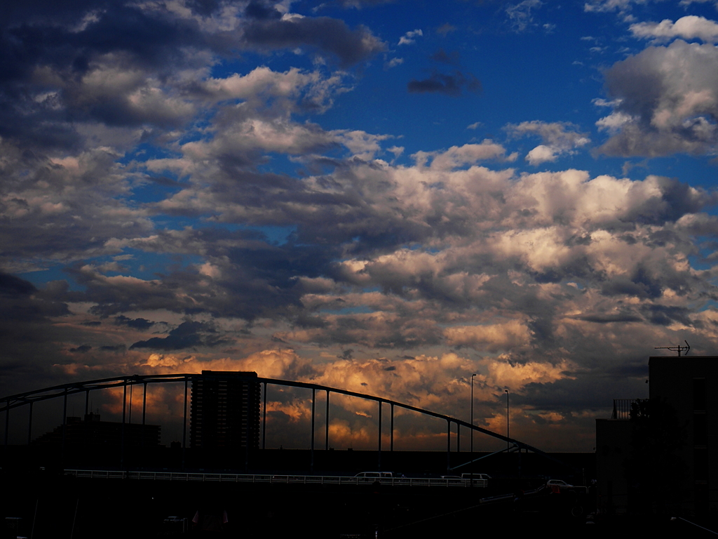 多摩川大橋と夕雲