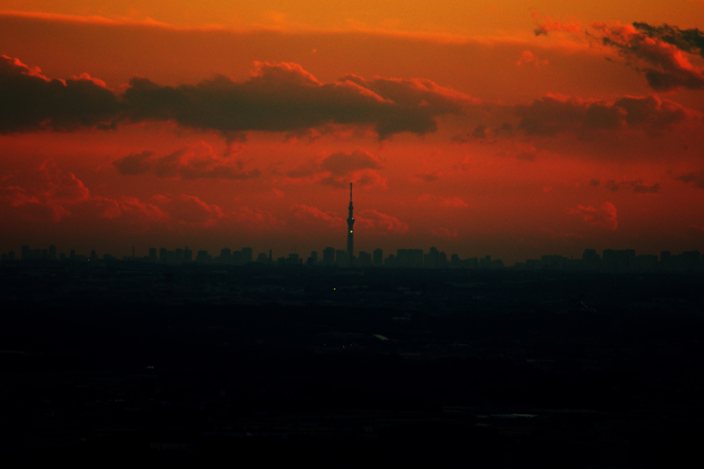 東京夕景・筑波山より
