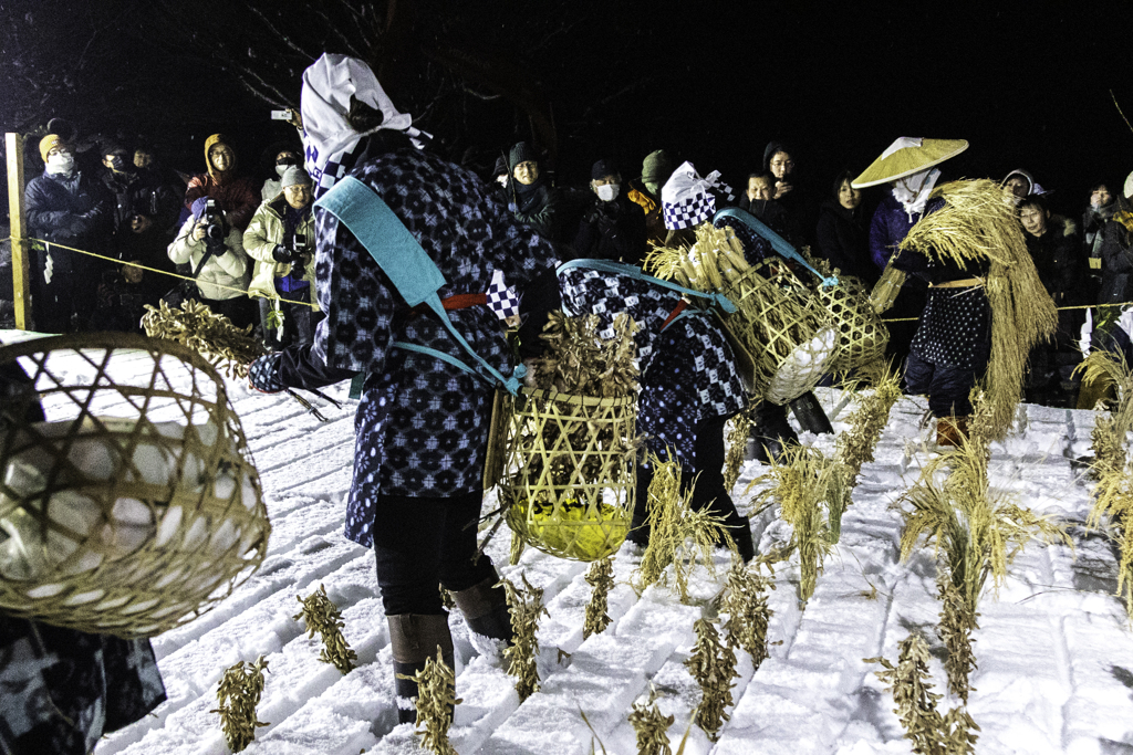 雪中田植え