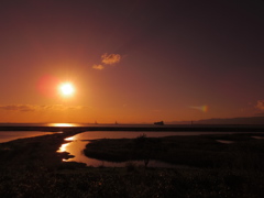 夕焼けの干潟