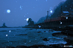 2019雪景色（氷見線in雨晴海岸）