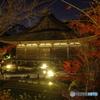 湖南三山の紅葉5（善水寺ライトアップ 紅葉と本堂リフレクション　2022紅葉）