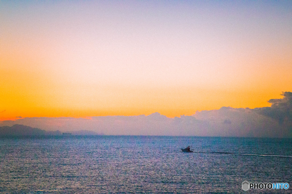 Ship towards the sunrise