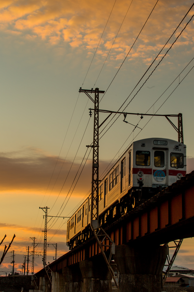 夕焼けと電車