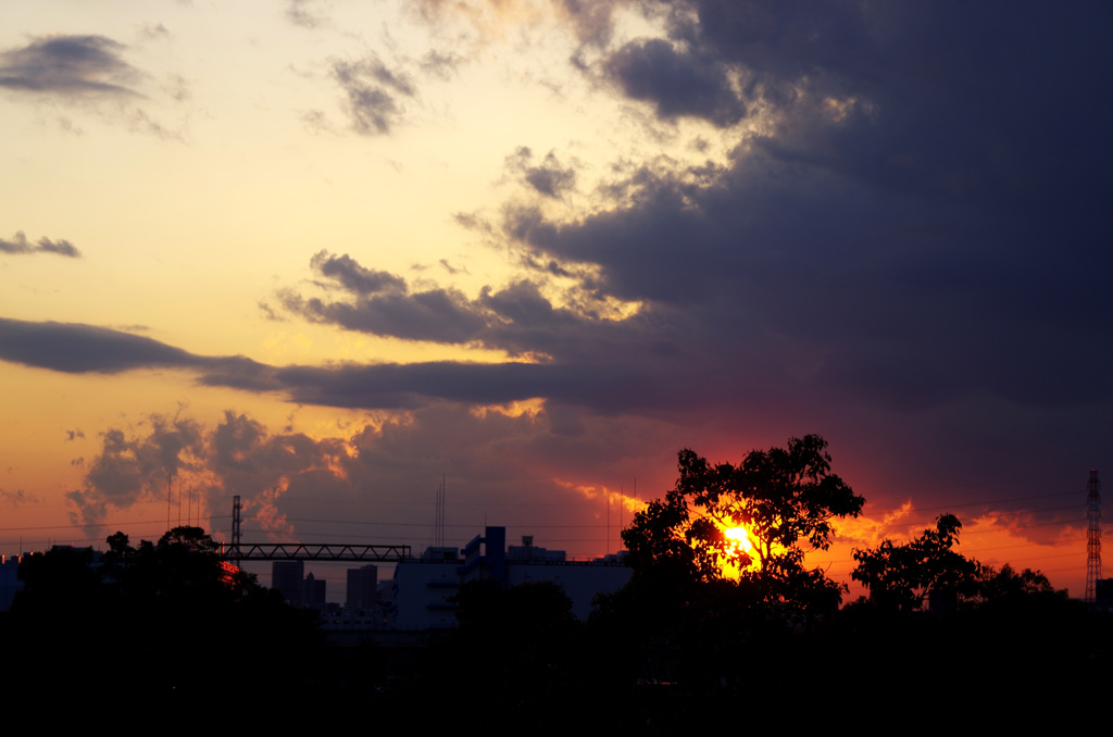沈む夕陽。
