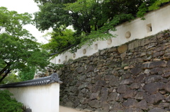 岡山城の石垣と土塀