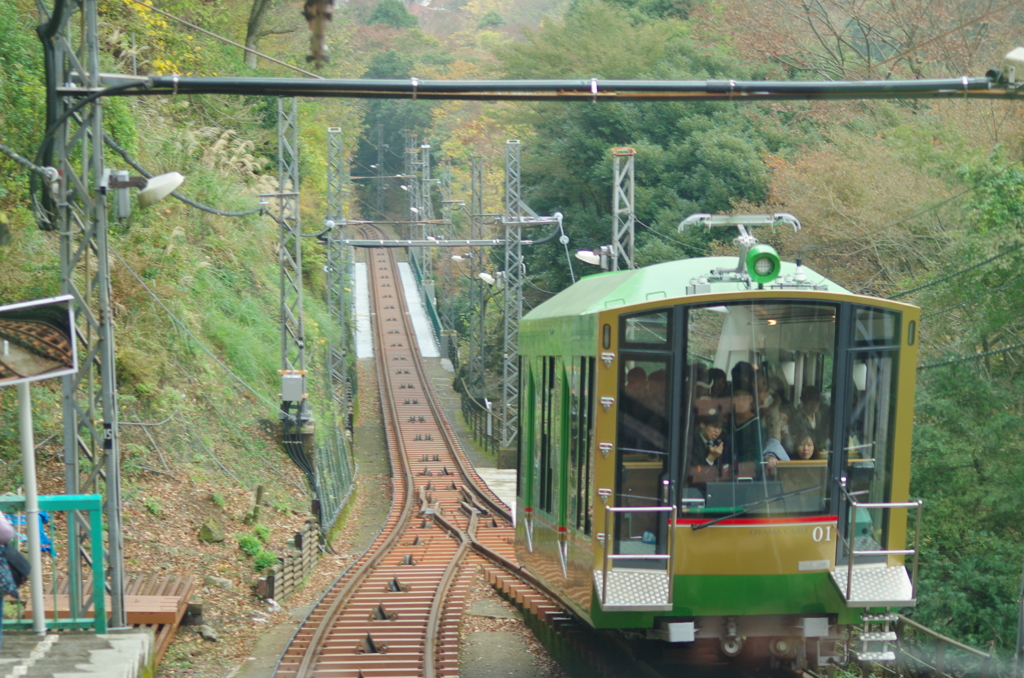 大山ケーブルカー、大山寺駅に到着