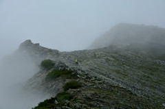 霧のワリモ岳を登る
