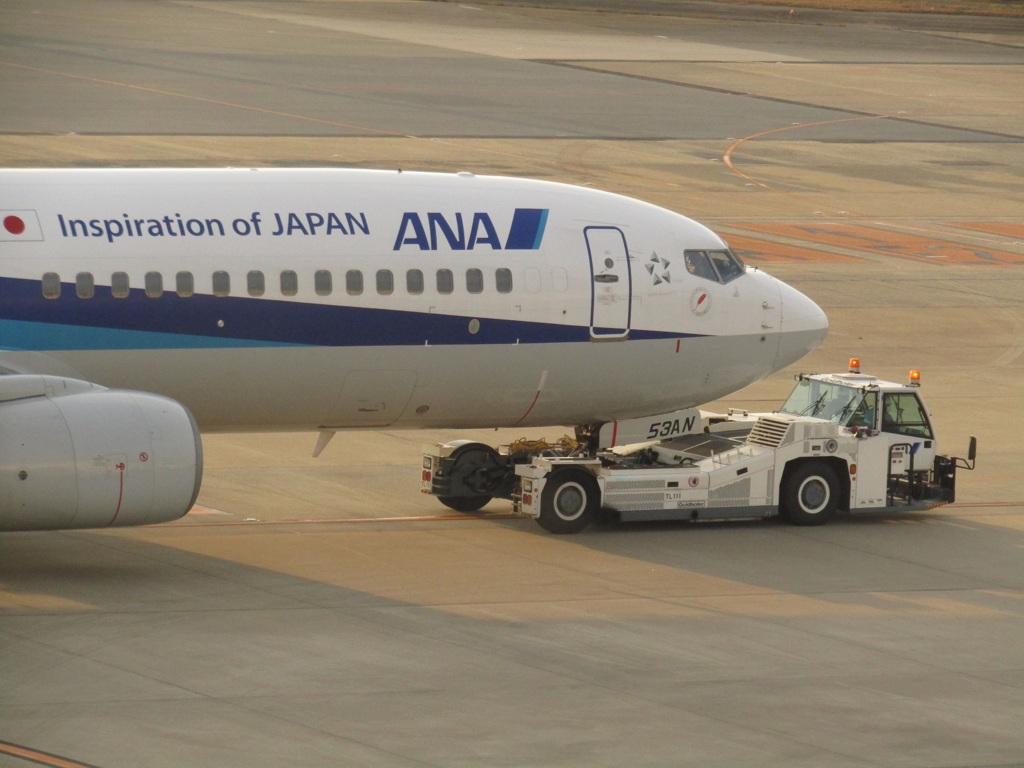 B737-800 ドーバーレストーイングカーで牽引