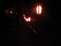 提灯が灯された夜の神社①