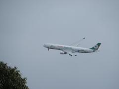 春日公園から撮影したエバー航空ハローキティージェット