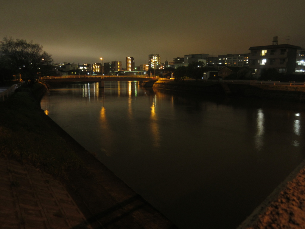 夜の川辺と街灯の光　②