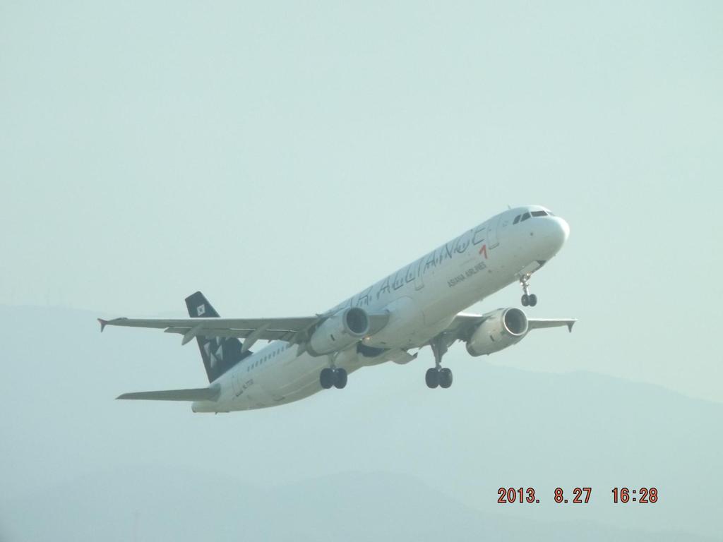 star alliece塗装のアシアナ航空離陸