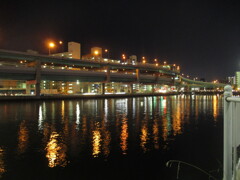 福岡市の夜の都市高速と夜景