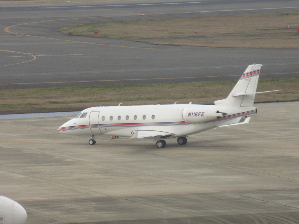 飛来したガルフストリームのビジネスジェット　