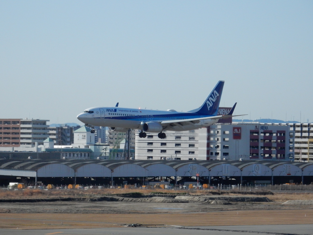 ANA B737-800の着陸　福岡空港にて　①