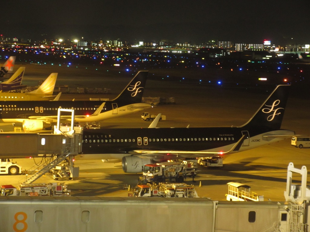 ２機のスターフライヤーと夜の空港