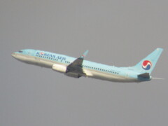博多シティの屋上より　KOREANA AIR B737-800の離陸