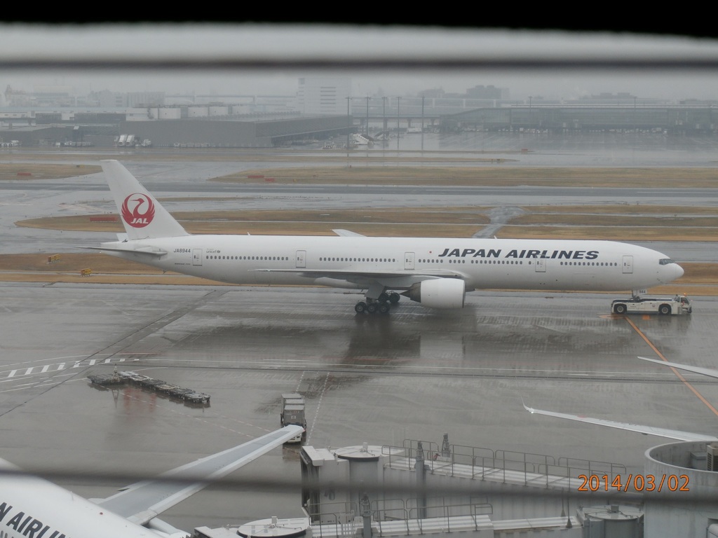 ＪＡＬ777－300スポットへ移動してくる光景