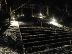 うっすら雪の積もった参道